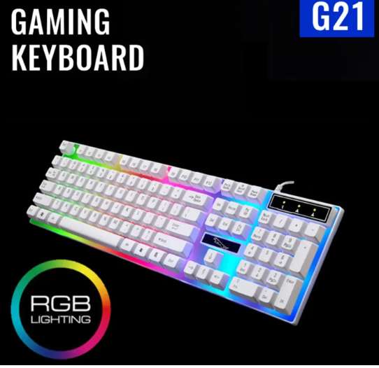 Gaming Keyboard White Color G21 RGB Lighting Keyboard - Elevate Gaming Setup With Stylish White Rgb Gaming Keyboard For PC /Laptop/Computer/Mobile