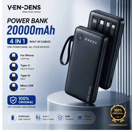 Vendens 10000 mah & 20000 mAh 4 in 1 fast charging power bank (premium quality)